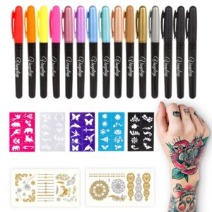 temporary tattoo pen tattoo markers tattoo kit face paint with 15 tattoo pens 5 tattoo stencils and 2 tattoos stickers gifts for teenage girls boys adults easter halloween christmas gifts