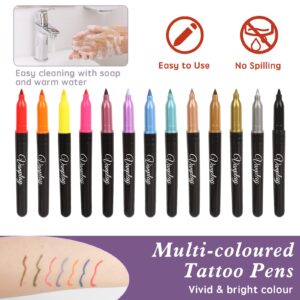 Temporary Tattoo Pen Tattoo Markers Tattoo Kit Face Paint with 15 Tattoo Pens 5 Tattoo Stencils and 2 Tattoos Stickers Gifts for Teenage Girls Boys Adults Easter Halloween Christmas Gifts