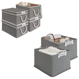 loforhoney home bundle- storage bins with lids dark gray large 4-pack, storage baskets with metal frames dark gray jumbo 2-pack