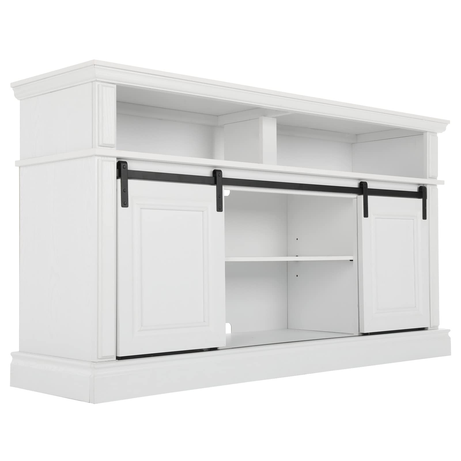 LGHM Fireplace Entertainment Center, White TV Stand for 65 inch with 23'' Electric Fireplace, Highboy Farmhouse Cabinet Sliding Barn Door, Tall Console Living Room, Modern White/Fireplace (502753)