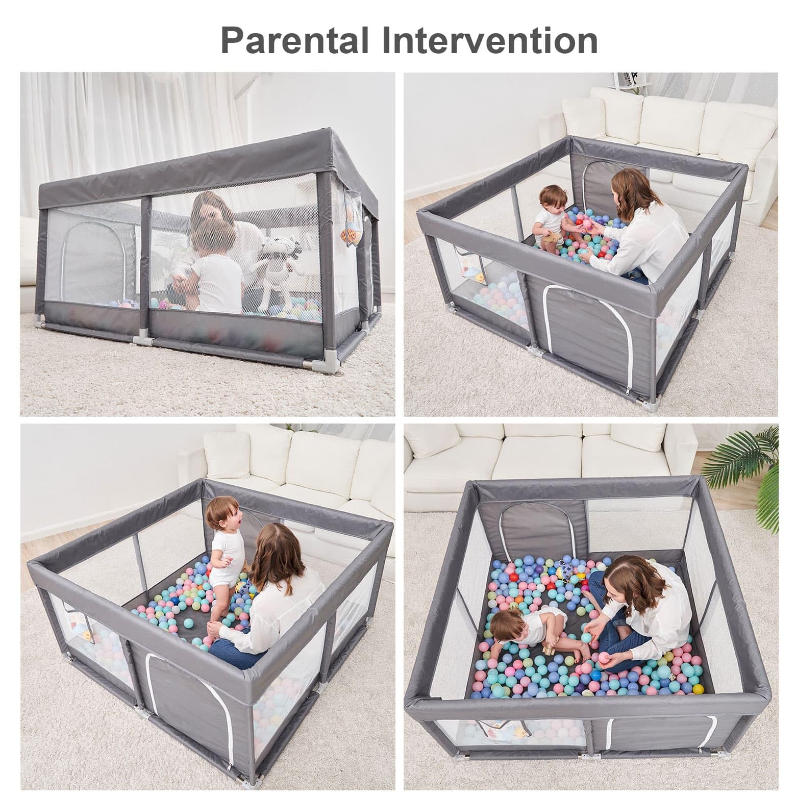 PandaEar Large Playpen for Toddlers, Sturdy Baby Play Yards with Soft Breathable Mesh, Indoor & Outdoor Kids Activity for Infant Safety (50"×50")-Grey