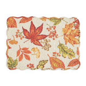 c&f home rylie cotton quilted reversible placemat set 6 rectangle oblong machine washable mats floral leaves fall harvest for kitchen or dining table rectangular placemat set of 6 orange