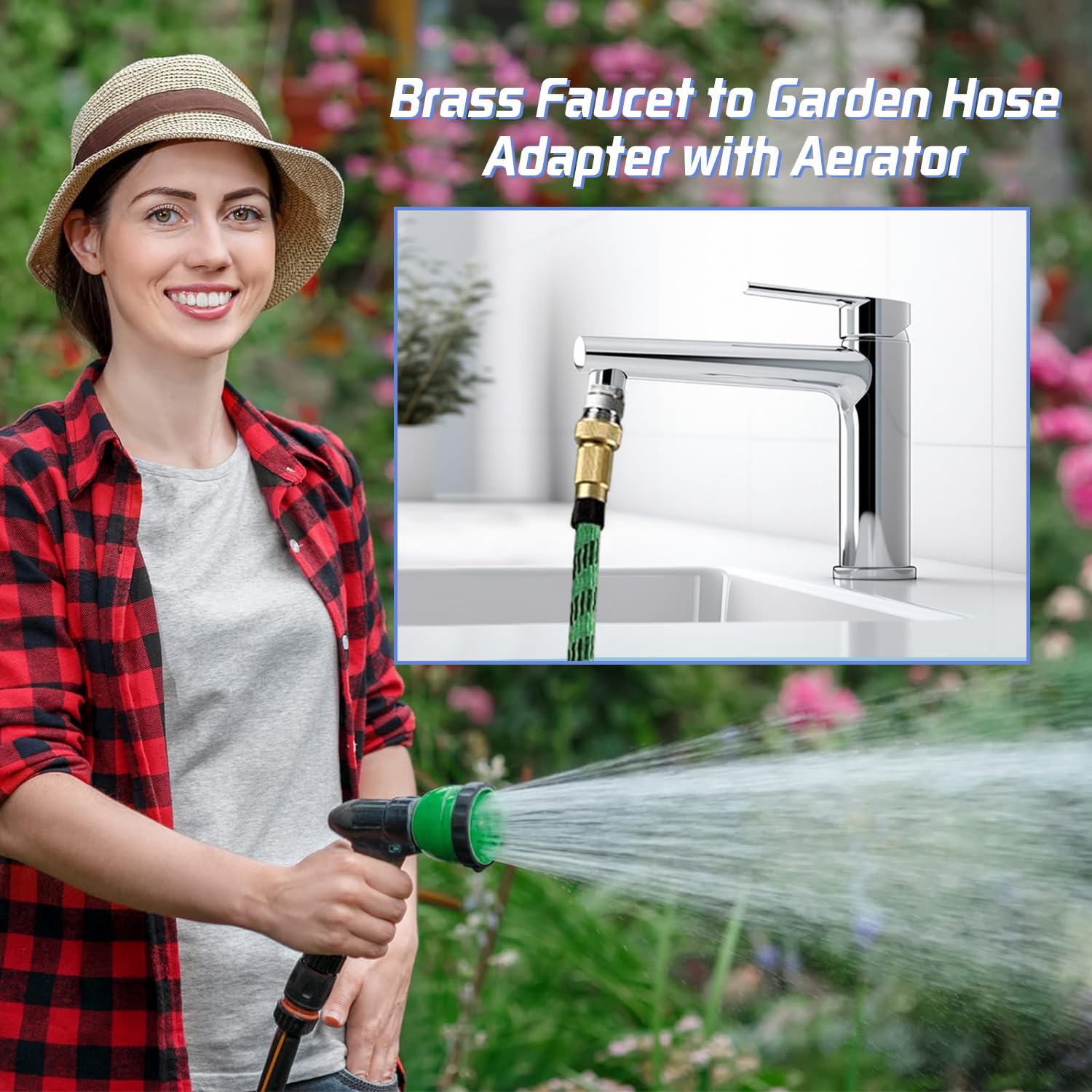 Happyreise Brass Faucet to Garden Hose Adapter with Aerator,Sink Faucet Adapter to Garden Hose for Bathroom Kitchen,3/4" GHT thread Chrome
