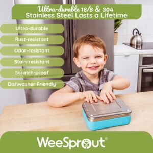 WeeSprout 18/8 Stainless Steel Bento Box (Compact Lunch Box) - 3 Compartment Metal Lunch Containers, for Kids & Adults, Bonus Dip Container, Fits in Lunch Bag & Backpack