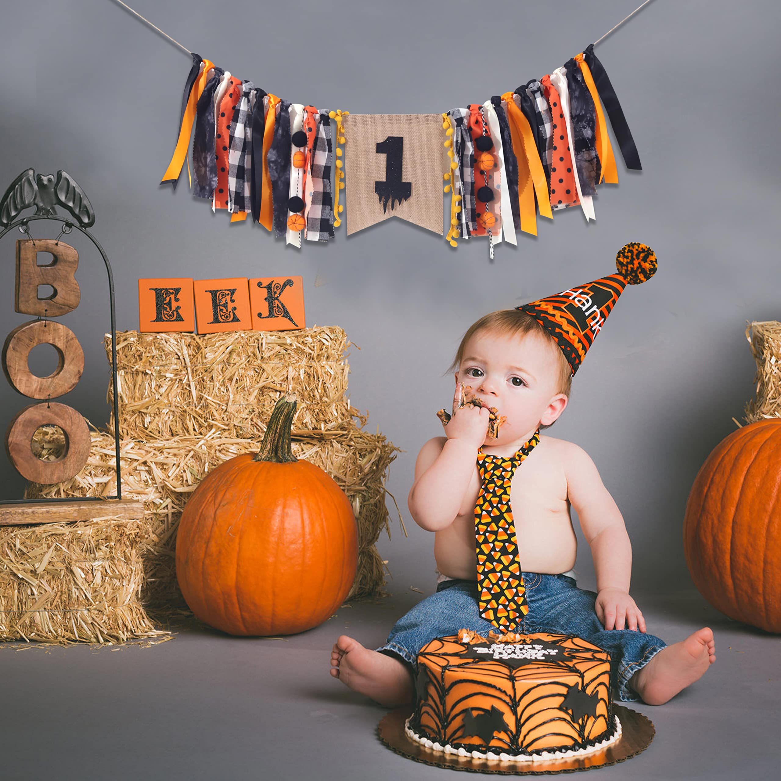 HighChair Banner for 1st Birthday - Halloween Decorations for Photo Booth Props, Birthday Souvenir and Gifts for Kids, Best Party Supplies (Halloween Birthday Banner)