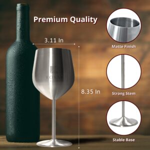 Royal Merchs Stainless Steel Wine Glass 2 pack - Matte Stainless Steel Wine Glasses - Silver Wine Glasses - Metal Wine Glass - Wine Glass Stainless Steel - Stainless Steel Wine Glass Duce