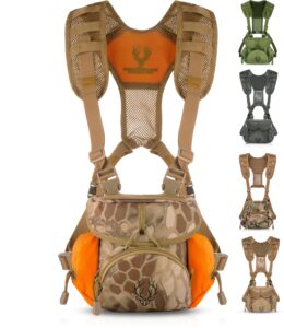 boundless performance binocular harness chest pack - our bino harness case is great for hunting, hiking, and shooting - bino straps secure your binoculars - holds rangefinders, bullets, gear - orange
