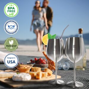 Royal Merchs Stainless Steel Wine Glass 2 pack - Matte Stainless Steel Wine Glasses - Silver Wine Glasses - Metal Wine Glass - Wine Glass Stainless Steel - Stainless Steel Wine Glass Duce