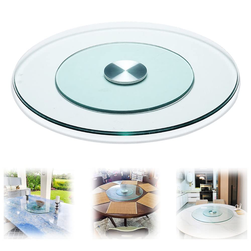 Lazy Susan Clear Round Turntable 50cm/20in Tabletop Glass Rotating Tray Serving Plate, 60cm/24in Dining Table Centerpiece Dining Table Centerpiece Swivel Tray Easy to Clean with Silent Bearings