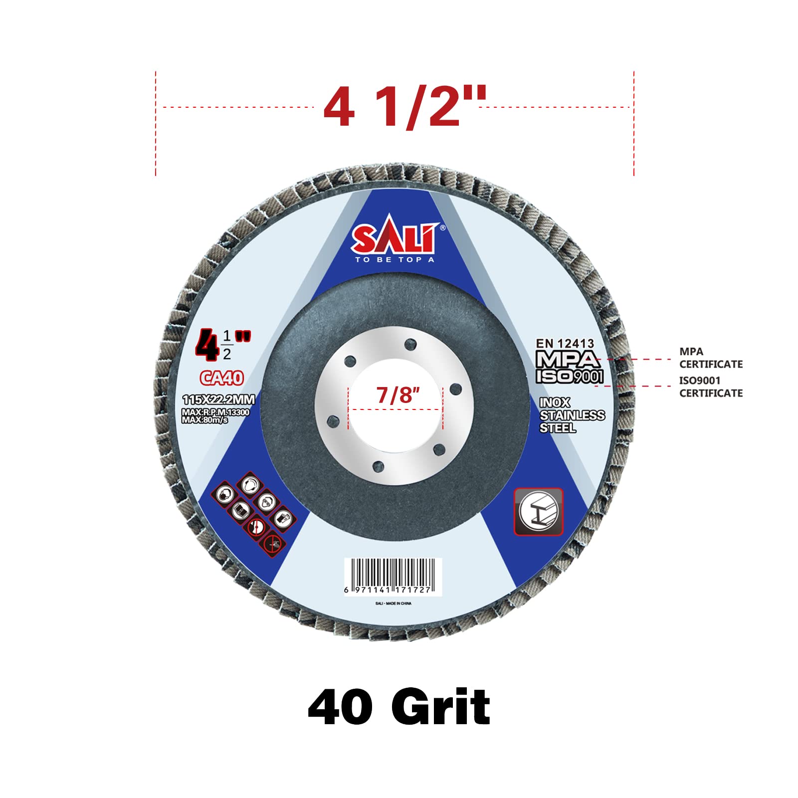 Sali 10 Pack Flap Disc 40 Grit 4.5" x 7/8-Inch Sanding Disc Bevel Type #29 Premium and Industrial Grade Angle Grinder Grinding Wheel High Performance Edge Grinding