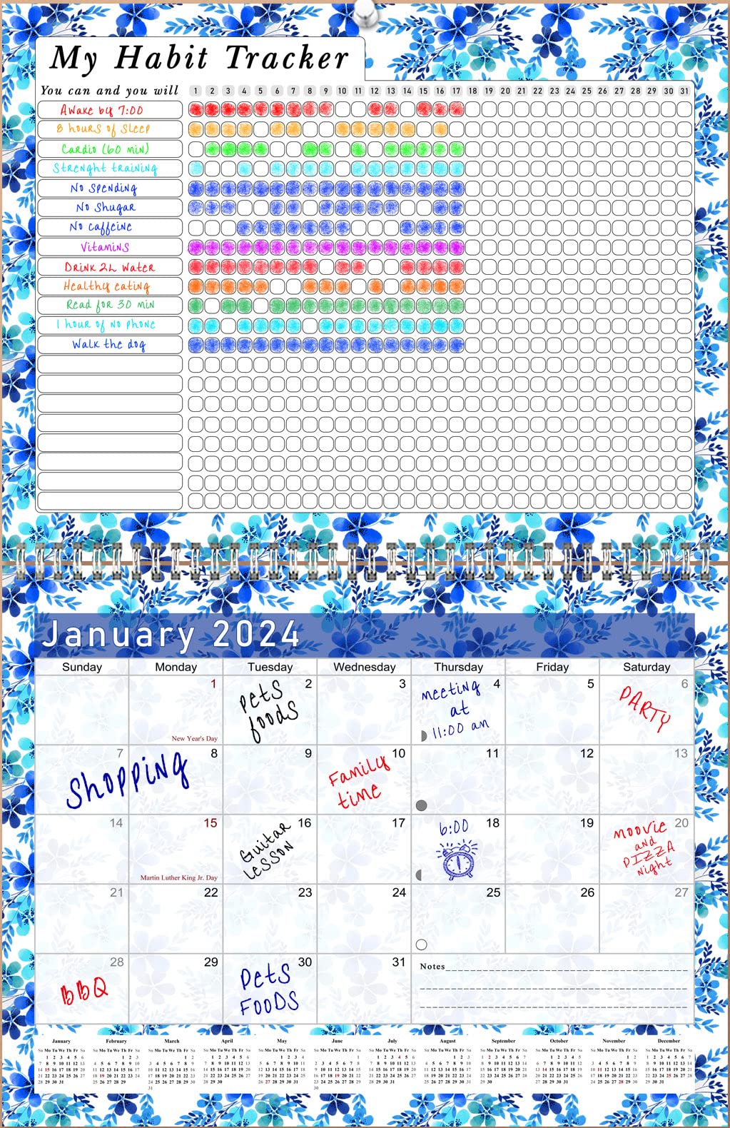 2024 Monthly Desktop/Wall Calendar/Planner - Habit Tracker - Daily, Weekly & Monthly Goal Motivational Habit Tracking Journal Inspirational - (Edition #022)