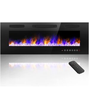 andaxin recessed and wall mounted 50" electric fireplace, wall fireplace electric with remote control and timer, adjustable flame color and speed, touch screen, 750-1500w, black