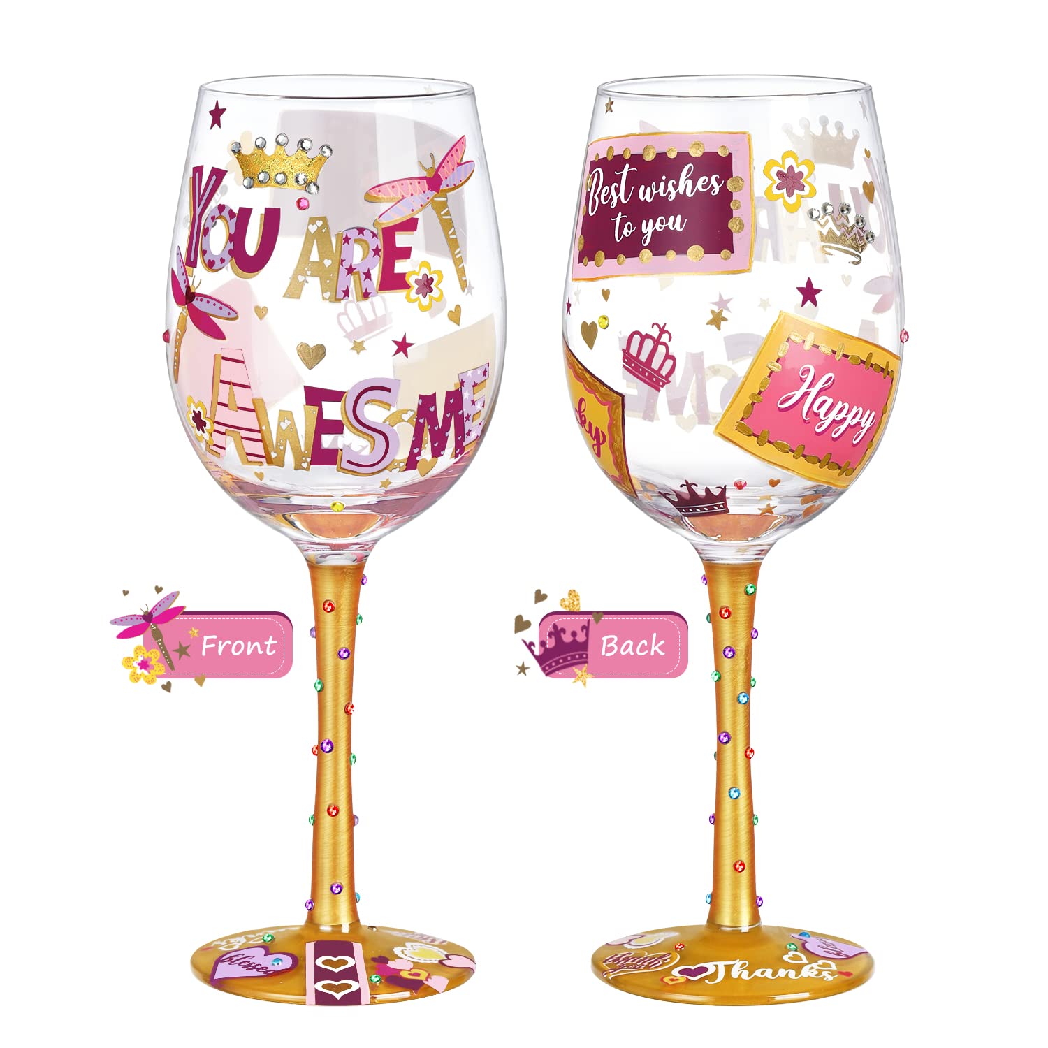 NymphFable You are Awesome gifts for women Thank You Gift, Hand Painted Wine Glasses Decorative Wine Glasses, Birthday Gift for Mom, Teacher, Friend 15oz