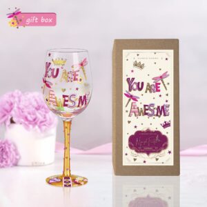 NymphFable You are Awesome gifts for women Thank You Gift, Hand Painted Wine Glasses Decorative Wine Glasses, Birthday Gift for Mom, Teacher, Friend 15oz