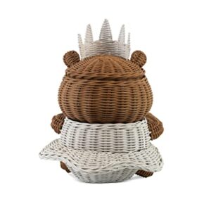 G6 COLLECTION Bear Rattan Storage Basket with Lid Decorative Bin Home Decor Hand Woven Shelf Organizer Cute Handmade Handcrafted Gift Art Decoration Artwork Wicker (Princess Bear)