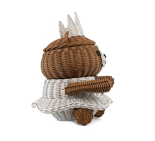 G6 COLLECTION Bear Rattan Storage Basket with Lid Decorative Bin Home Decor Hand Woven Shelf Organizer Cute Handmade Handcrafted Gift Art Decoration Artwork Wicker (Princess Bear)
