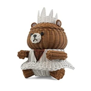 G6 COLLECTION Bear Rattan Storage Basket with Lid Decorative Bin Home Decor Hand Woven Shelf Organizer Cute Handmade Handcrafted Gift Art Decoration Artwork Wicker (Princess Bear)