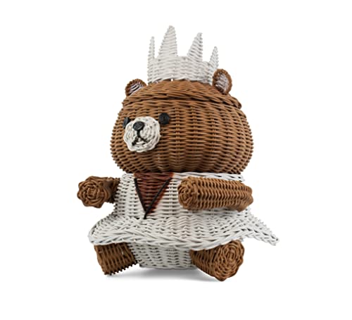 G6 COLLECTION Bear Rattan Storage Basket with Lid Decorative Bin Home Decor Hand Woven Shelf Organizer Cute Handmade Handcrafted Gift Art Decoration Artwork Wicker (Princess Bear)