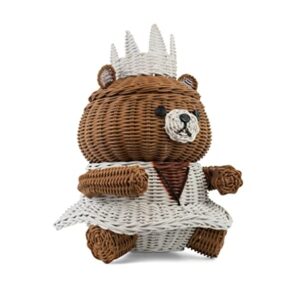 G6 COLLECTION Bear Rattan Storage Basket with Lid Decorative Bin Home Decor Hand Woven Shelf Organizer Cute Handmade Handcrafted Gift Art Decoration Artwork Wicker (Princess Bear)