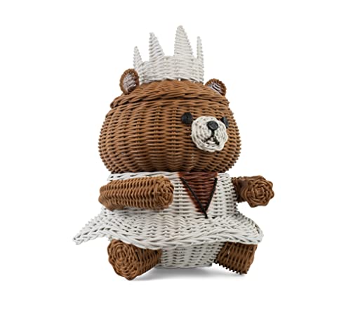 G6 COLLECTION Bear Rattan Storage Basket with Lid Decorative Bin Home Decor Hand Woven Shelf Organizer Cute Handmade Handcrafted Gift Art Decoration Artwork Wicker (Princess Bear)