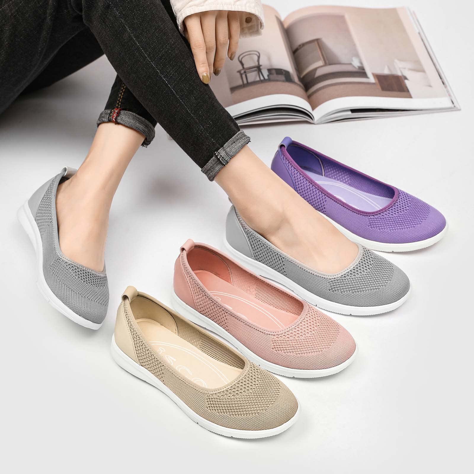 Slip on Shoes Women Comfortable Purple Walking Shoes for Womens Casual Work Shoes Lightweight Dressy Sneakers Non-Skid LF02W-155-SZ-PURPLE-7.5