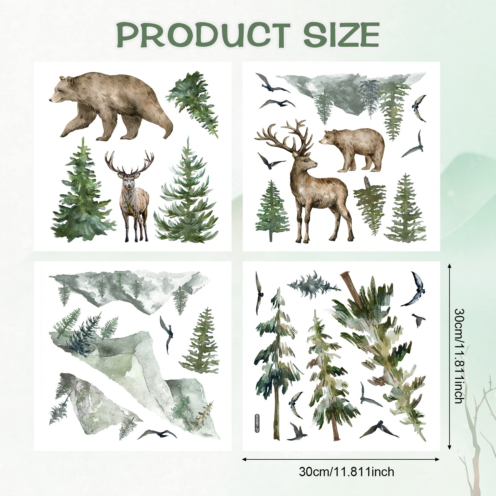 Mountain Wall Decals Large Pine Tree Wall Decals Peel and Stick Forest Tree Deer Birds Animal Wall Decals Mountain Tree Wall Stickers for Kids Room Nursery Decor