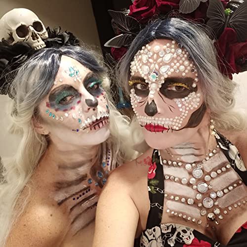 Halloween Face Jewels Gem, 4 Sets Sugar Skull Halloween Face Tattoos Stickers Self-Adhesive Stick on Crystal Rhinestones Rave Face Jewels for Halloween Party Festival Accessories Makeup Kits