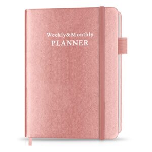 hardcover undated planner for any year - weekly & monthly planner & journal to track goals, perfect to organize your daily life, 5.85" x 8.25", rose