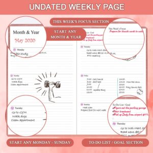 Hardcover Undated Planner for Any Year - Weekly & Monthly Planner & Journal to Track Goals, Perfect to Organize Your Daily Life, 5.85" x 8.25", Rose