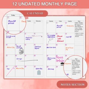 Hardcover Undated Planner for Any Year - Weekly & Monthly Planner & Journal to Track Goals, Perfect to Organize Your Daily Life, 5.85" x 8.25", Rose