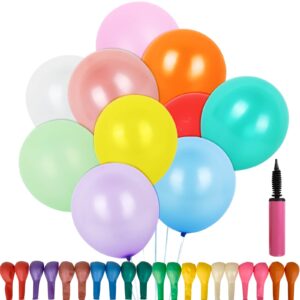 100 pack balloons assorted colors with balloon pump, 12 inch rainbow party balloons for birthday, colorful latex balloon for arch garland and party supplies decoration