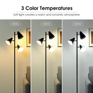 BoostArea Torchiere Floor Lamp,White Standing Tall Pole Lamp,3pcs 9W LED Tree Floor Lamp,3-Color Temperature,Adjustable Metal Shades,3 Independent Switch,Industrial Floor Lamp for Living Room,Bedroom