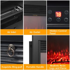 SIMOE 28.5" Electric Fireplace Insert,750 W/1500W Fireplace Heater Insert with LED Flame & Remote Control & Thermostat & Adjustable Flame,for Living Room, Bedroom & Office, Black