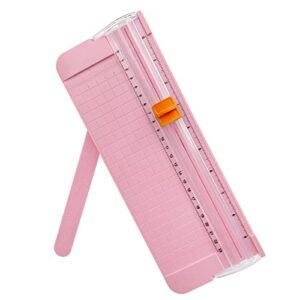 qyqrqf paper cutter, a4 paper trimmer with security safeguard & side ruler portable straight edge cutter for scrapbooking craft paper, photos, label, cardstock (pink)
