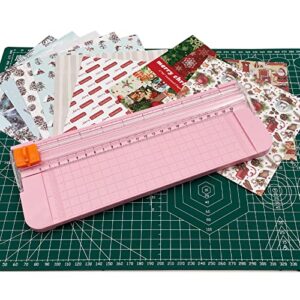 QYQRQF Paper Cutter, A4 Paper Trimmer with Security Safeguard & Side Ruler Portable Straight Edge Cutter for Scrapbooking Craft Paper, Photos, Label, Cardstock (Pink)