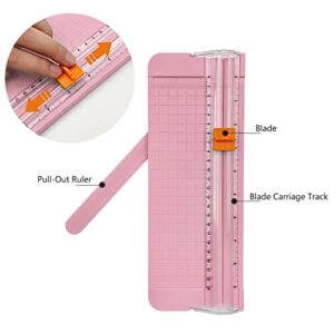 QYQRQF Paper Cutter, A4 Paper Trimmer with Security Safeguard & Side Ruler Portable Straight Edge Cutter for Scrapbooking Craft Paper, Photos, Label, Cardstock (Pink)