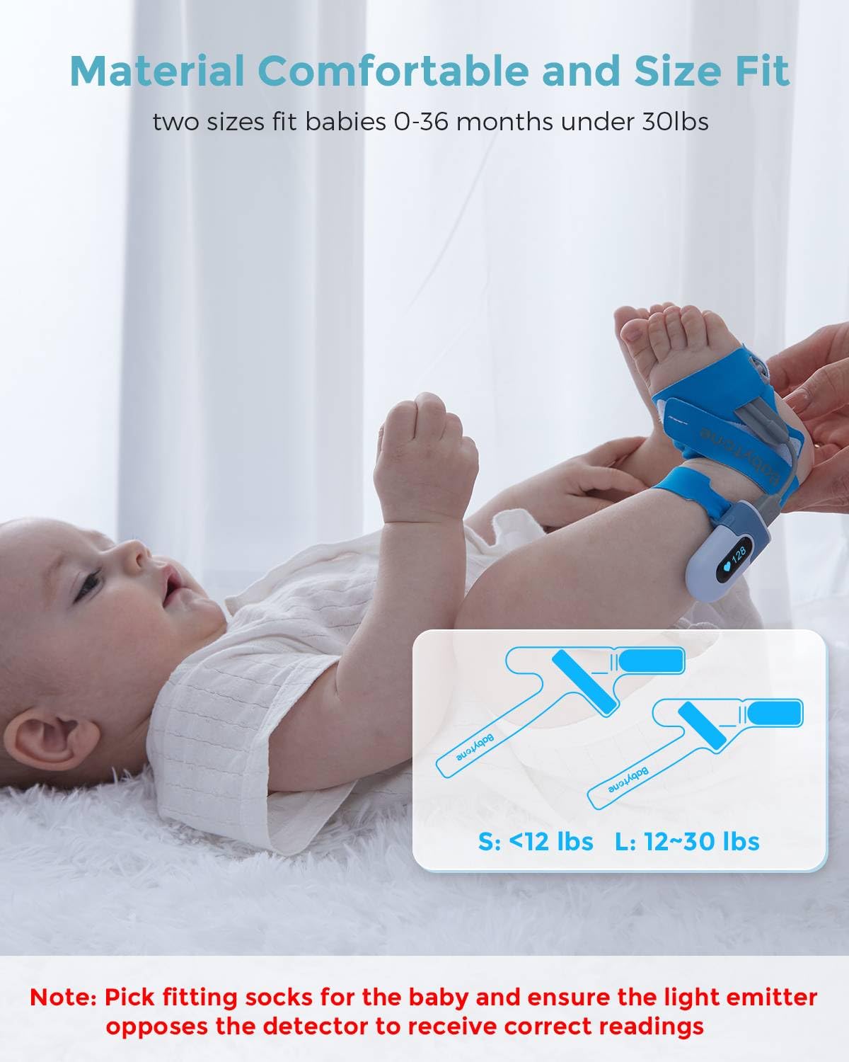 Babytone Baby Oxygen Monitor, Baby Sleep Monitor, Tracking Avg O2, Pulse Rate and Movement for Infant, Wearable Foot Monitor with Bluetooth and APP, for 0-36 Months Newborn's Sleep(New Version-Sock)