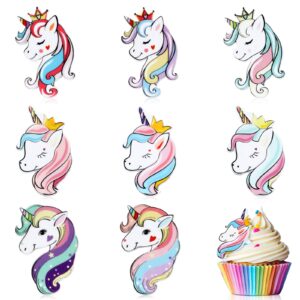 hicarer 48 pcs unicorn cupcake toppers unicorn rings for girls, unicorn theme birthday party favors unicorn cupcake decorations girls finger rings party gifts(rainbow style)