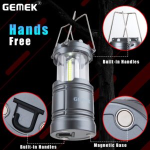 GEMEK 2 Pack LED Lantern, Collapsible Emergency Battery Powered Lights with Magnetic Base for Home Power Outages, Roadside Car Repair, Fishing, Camping Gear Accessories Essentials (Gray)