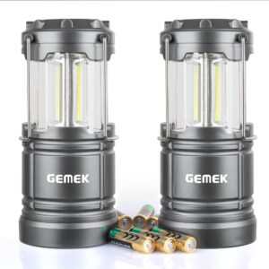 GEMEK 2 Pack LED Lantern, Collapsible Emergency Battery Powered Lights with Magnetic Base for Home Power Outages, Roadside Car Repair, Fishing, Camping Gear Accessories Essentials (Gray)