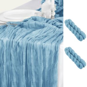 2 pack table runners - ruckae cheesecloth table runner 35x120 inch, gauze table runner cheese cloth table runner for wedding,bridal shower,baby shower,bithday party table decorations(light blue)