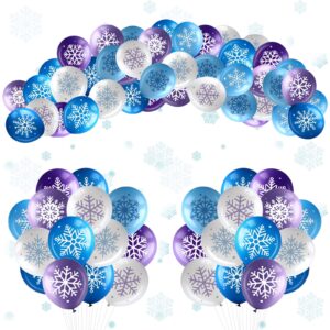 50 counts winter snowflake balloons 12 inch frozen snowflake balloons wonderland latex white blue purple balloons for christmas holiday wedding baby shower party decoration home supplies