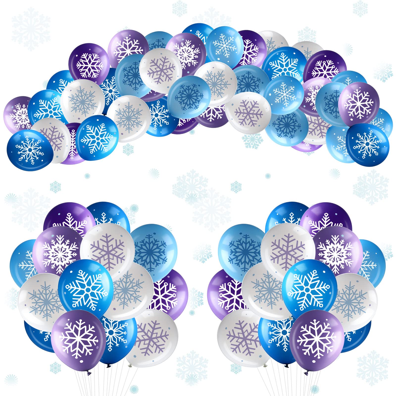 50 Counts Winter Snowflake Balloons 12 Inch Frozen Snowflake Balloons Wonderland Latex White Blue Purple Balloons for Christmas Holiday Wedding Baby Shower Party Decoration Home Supplies