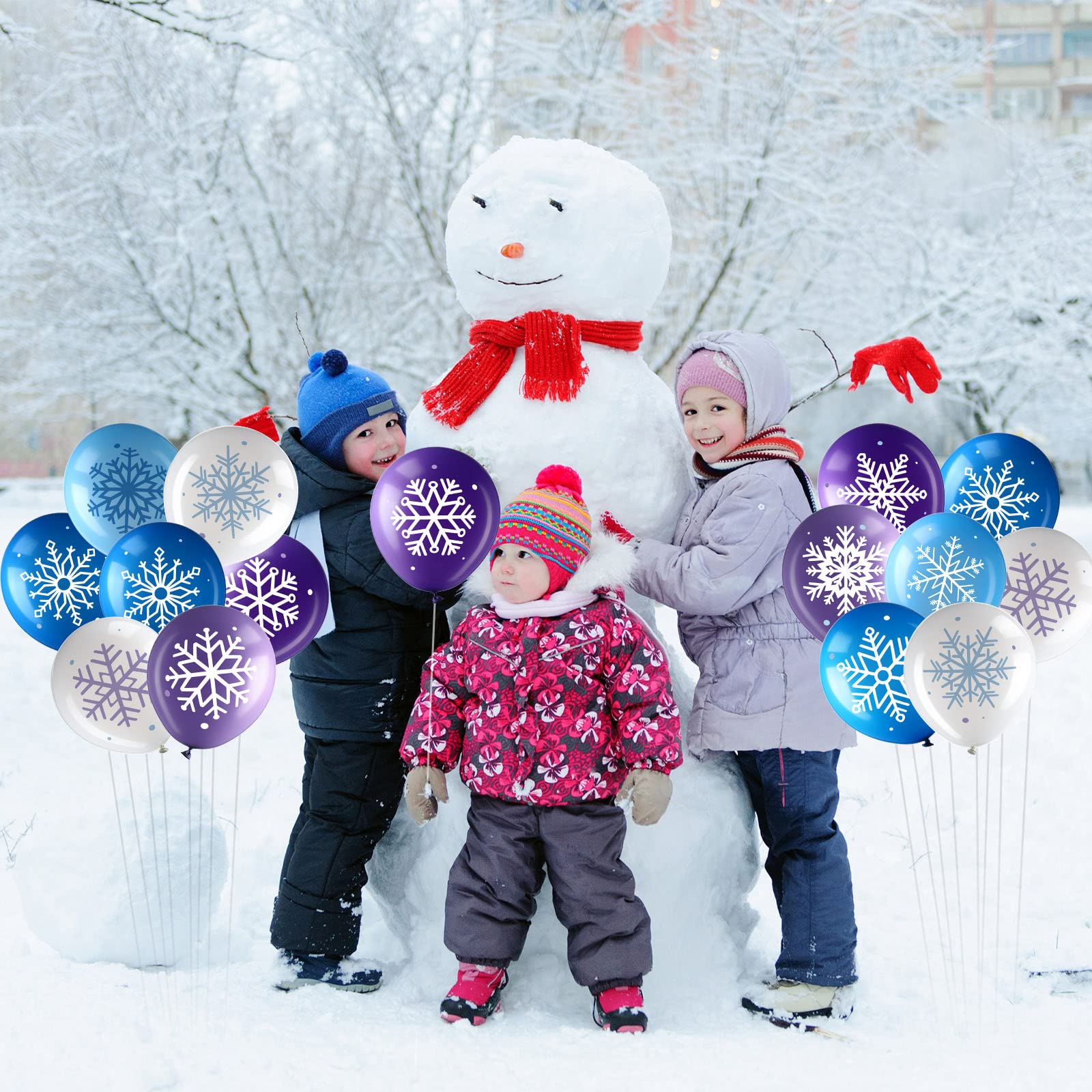50 Counts Winter Snowflake Balloons 12 Inch Frozen Snowflake Balloons Wonderland Latex White Blue Purple Balloons for Christmas Holiday Wedding Baby Shower Party Decoration Home Supplies