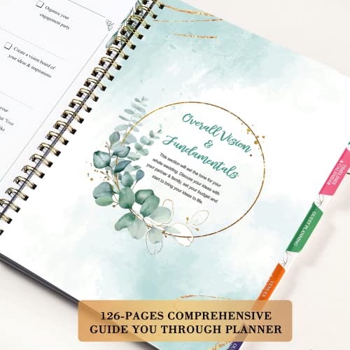 Wedding Planner - Wedding Planner Book and Organizer for the Bride with 5 Tabbed Sections, 9" x 11.9", Hardcover with Metal Corner + 5 Inner Pockets + Sticker + Elastic Closure Band - Wedding Marble