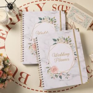 Wedding Planner - Wedding Planner Book and Organizer for the Bride with 5 Tabbed Sections, 9" x 11.9", Hardcover with Metal Corner + 5 Inner Pockets + Sticker + Elastic Closure Band - Wedding Marble