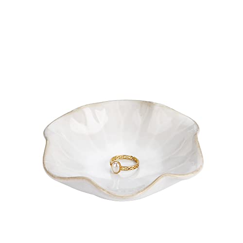 JAMEND CLXP Lotus Leaf Shape Ring Holder Dish, Small Key Bowl, Ceramic Trinket Tray Jewelry Dish Organizing Necklace Earrings for Mom Friend Sister, White. All Jewelries Are NOT Included.