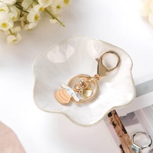 JAMEND CLXP Lotus Leaf Shape Ring Holder Dish, Small Key Bowl, Ceramic Trinket Tray Jewelry Dish Organizing Necklace Earrings for Mom Friend Sister, White. All Jewelries Are NOT Included.
