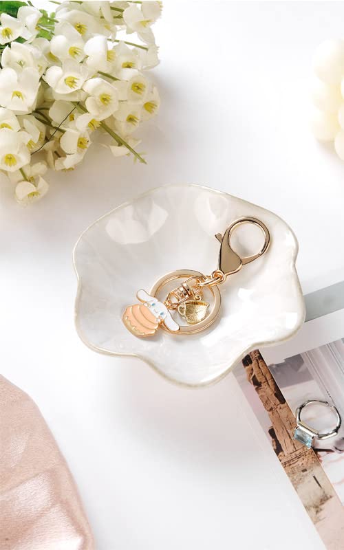 JAMEND CLXP Lotus Leaf Shape Ring Holder Dish, Small Key Bowl, Ceramic Trinket Tray Jewelry Dish Organizing Necklace Earrings for Mom Friend Sister, White. All Jewelries Are NOT Included.