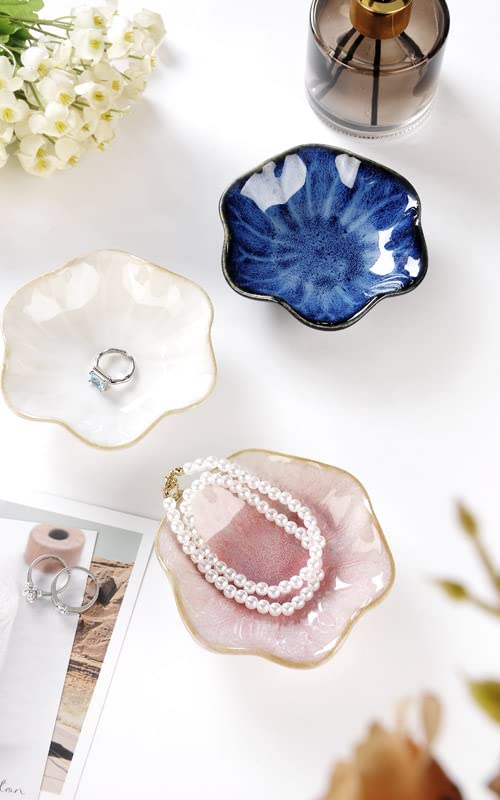 JAMEND CLXP Lotus Leaf Shape Ring Holder Dish, Small Key Bowl, Ceramic Trinket Tray Jewelry Dish Organizing Necklace Earrings for Mom Friend Sister, White. All Jewelries Are NOT Included.